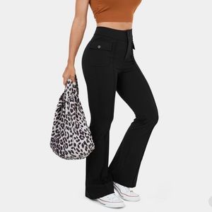 HALARA High Waisted Side Flap Pocket Flare Casual Cargo Pants Black Medium